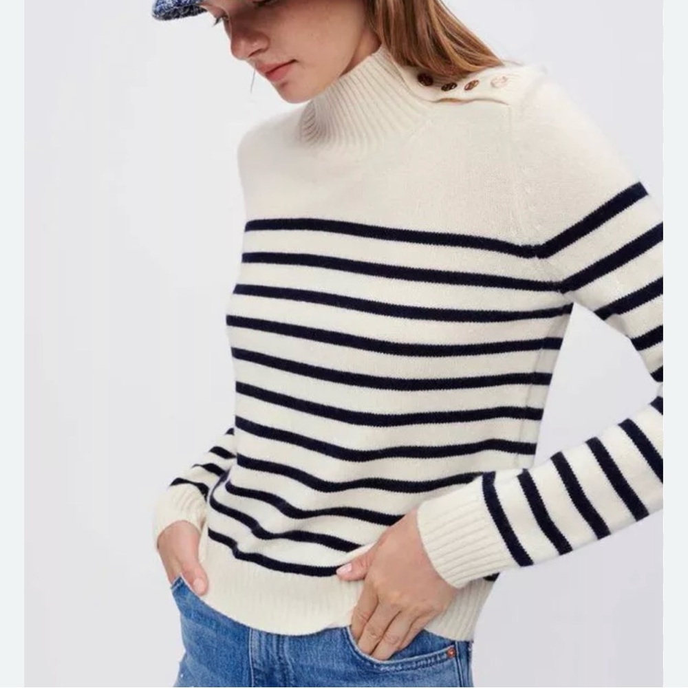 NWT Maje Cashmere Stripe Turtleneck with Gold Buttons Size 2 (Medium)